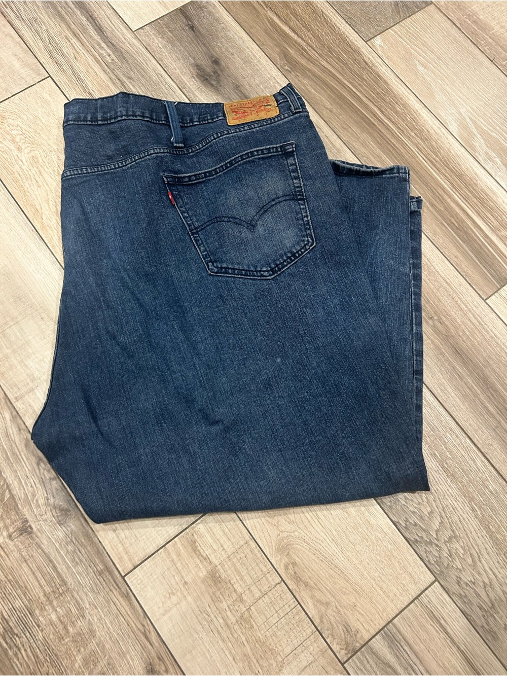 Men’s Big Size - Levi's Straight Jeans - Dark Blue with Tan Patch